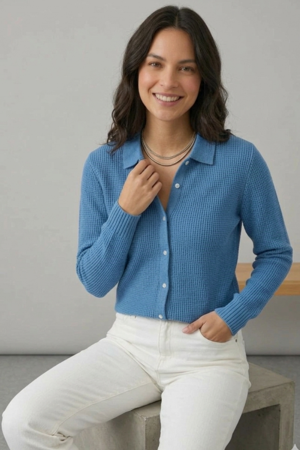 Cardigan Femme Boutonné à Col Chemise