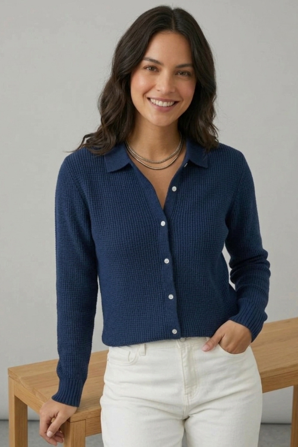 Cardigan Femme Boutonné à Col Chemise
