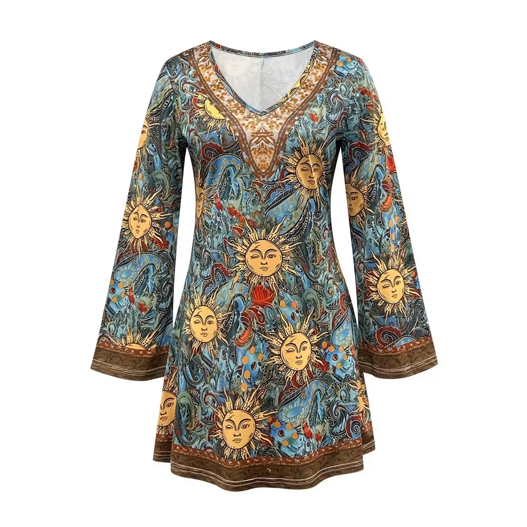Robe Bohème Imprimée Manches Évasées