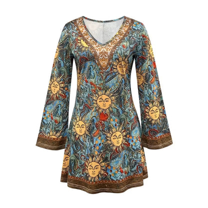 Robe Bohème Imprimée Manches Évasées