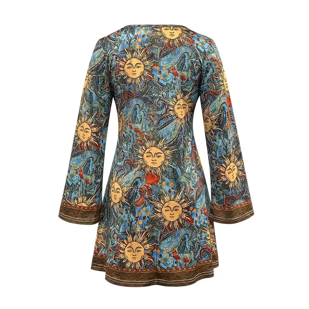 Robe Bohème Imprimée Manches Évasées