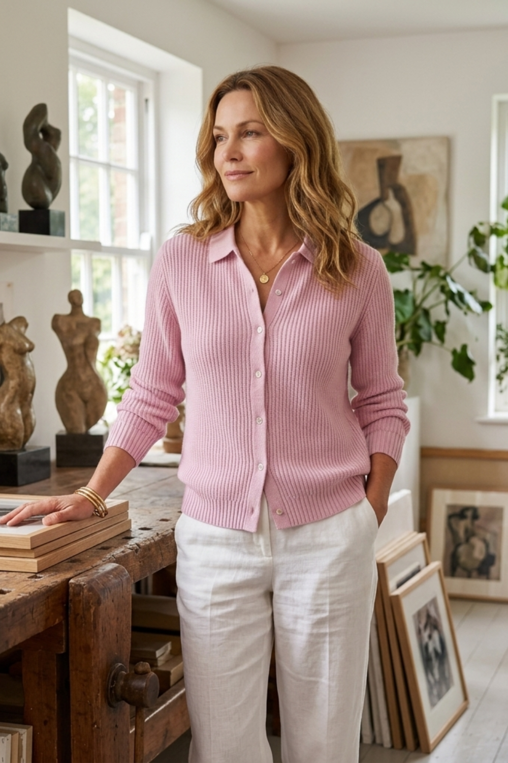 Cardigan Femme Boutonné à Col Chemise