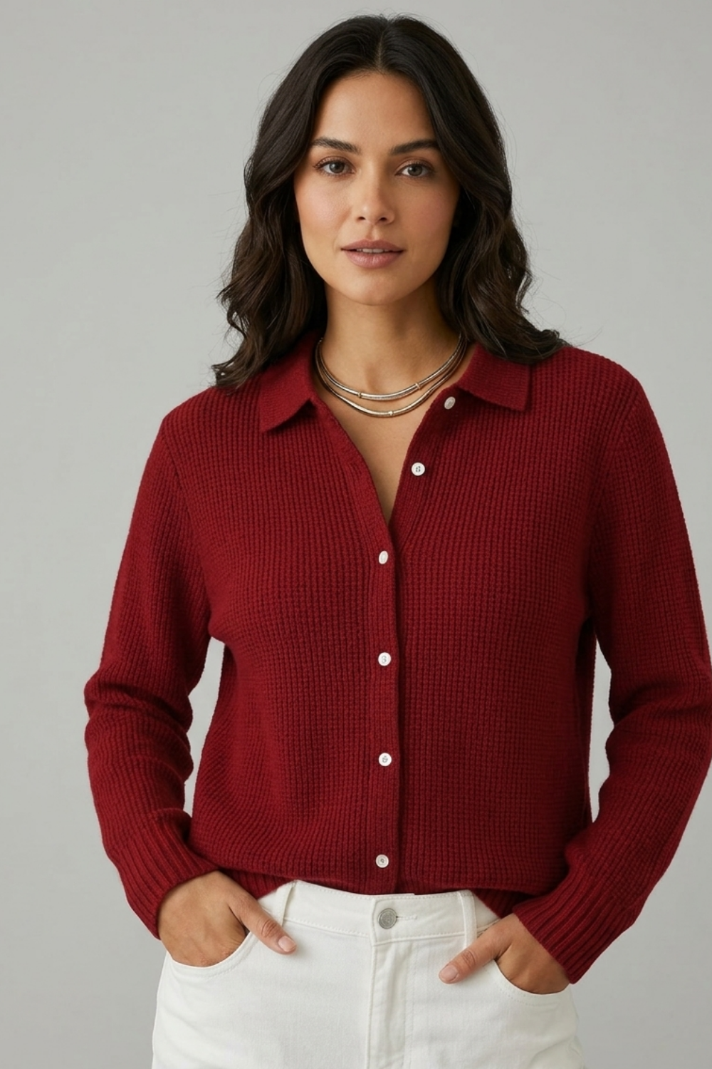 Cardigan Femme Boutonné à Col Chemise