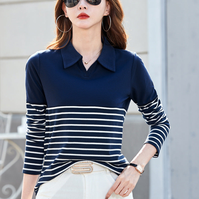 Top Polo Rayé Manches Longues